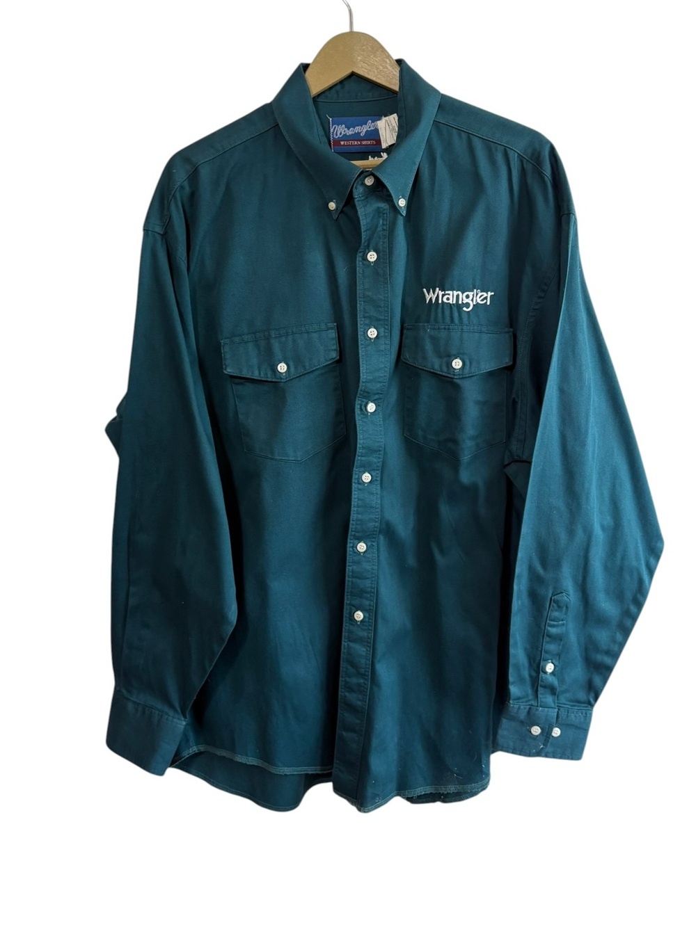 Vintage Wrangler‎ Men’s XXL Teal Button Up Shirt Western Country Cowboy Rodeo
